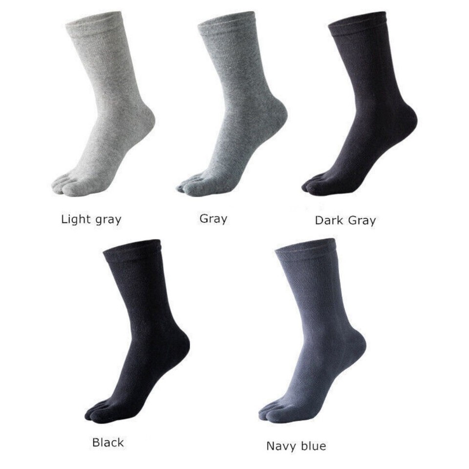 5Pack Men Athletic 100% Cotton Five Finger Toe Sport Solid Crew Ankle Socks 7-11