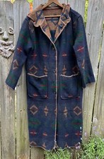 Woolrich Aztec Southwestern Wool Duster Blanket Coat Hood Medium Vintage 90s