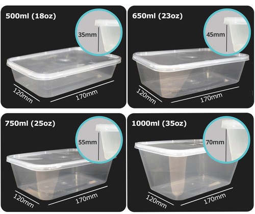 Contenitori a microonde in plastica trasparente vasche da asporto con coperchi sicuri per alimenti *tutte le dimensioni* - Foto 14 di 20