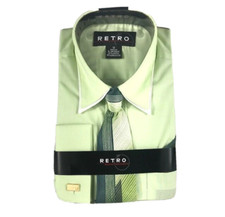 Retro Modern Dresswear Boys Green White Dress Shirt Green Cream Tie Hanky Set