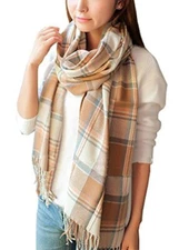  Women's Fashion Long Shawl Big Grid Winter Warm Lattice Large Scarf Beige