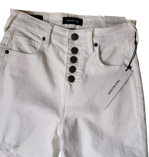 Pantalones de mezclilla rectos recortados True Religion Starr para mujer 26 blancos desgastados tiro medio - Imagen 3 de 11