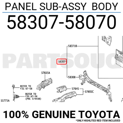 5830758070 Genuine Toyota PANEL SUB-ASSY BODY 58307-58070 | eBay