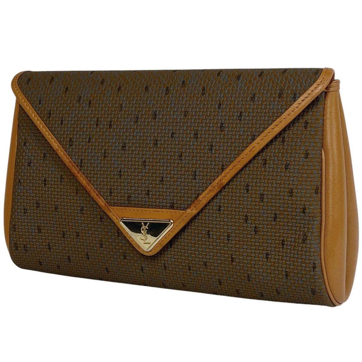 SAINT LAURENT (YSL) Pochette YVES SAINT LAURENT logo borsa a mano rivestita in tela logo YSL marrone donna