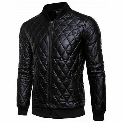 Herren Echt Lammleder Leder Rautenstepp Design Jacke Bomber Biker Jacke