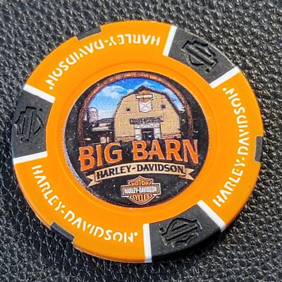 BIG BARN HD ~ IOWA (Orange/Blk Full Color Design1) Harley Davidson Poker Chip