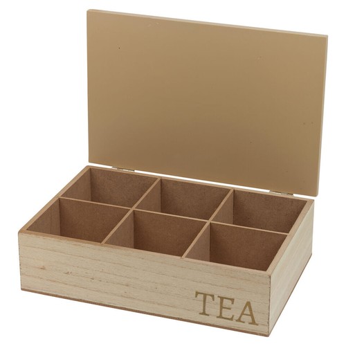 6 Compartment Wooden Tea Storage Box Lid Organiser Set Chest Gift Box - Picture 5 of 7