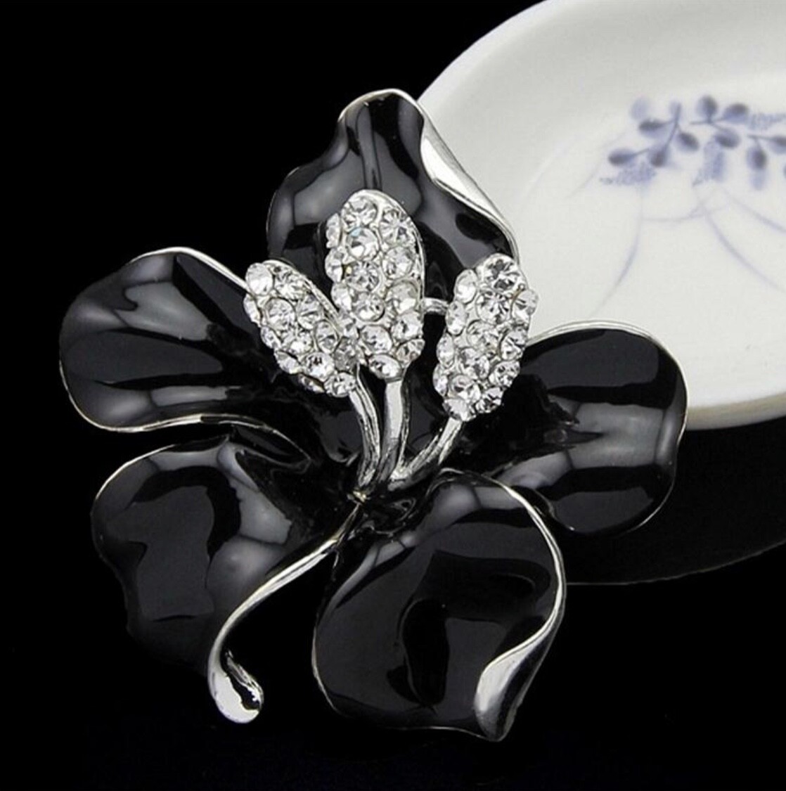 Broche Fleur Orchidée En Argent 925 Plaqué Or - Cristaux Autrichiens - Neuf Avec étiquettes - Idée Cadeau