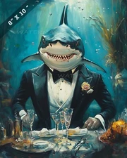 Elegant Shark in Tuxedo 8x10 Matte Print Wall Art