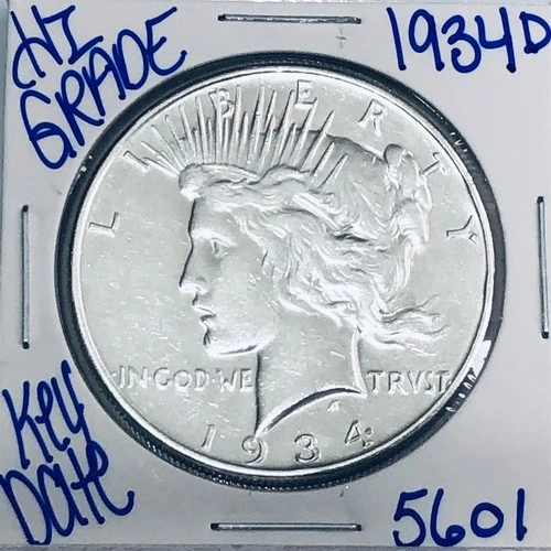 1934 D SILVER PEACE DOLLAR AUTHENTIC HI GRADE U.S. MINT COIN RARE KEY DATE 5601