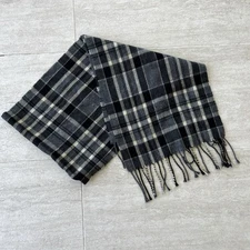 Cejon Scarf Italy Fringe Rectangle Plaid Gray Black Retro Dark Academia Luxury
