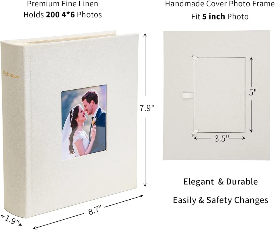 Álbum de fotos hecho a mano de lino: 200 bolsillos con espacio de escritura para bodas y eventos Foto 4 de 4