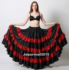 Satin 25 Yard 4 Tiered Frill Skirt Tribal Belly Dance Flamenco Gypsy FCBD Gothic