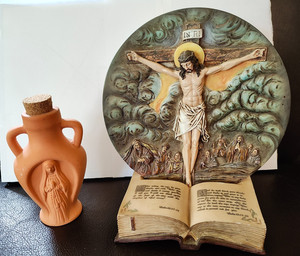 Beautiful Jesus Plate and Ceramic Holy Water Container