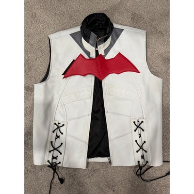 Movie Star Jacket and vest Mens M cosplay Faux Leather Hooded Bat Symbol
