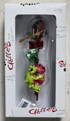 Kitty's Critters PUCKER UP ~ 2 Frogs Mistletoe Christmas Ornament 2003 with Box 