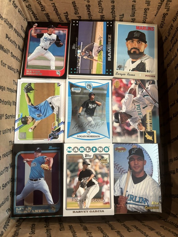 Medium Flat Rate Box of Miami Marlins Cards Mixed Years with rookies 1070+ cards