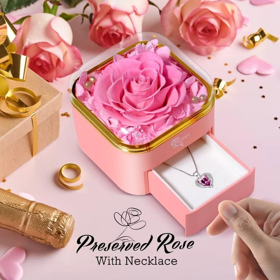 Chritmas女式玫瑰礼物,永久粉红色项链  — 第 2/4 张图片