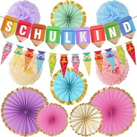 Einschulung Deko Set 12 StüCk Pastell Mit Girlande WabenbäLle PapierfäCher Party