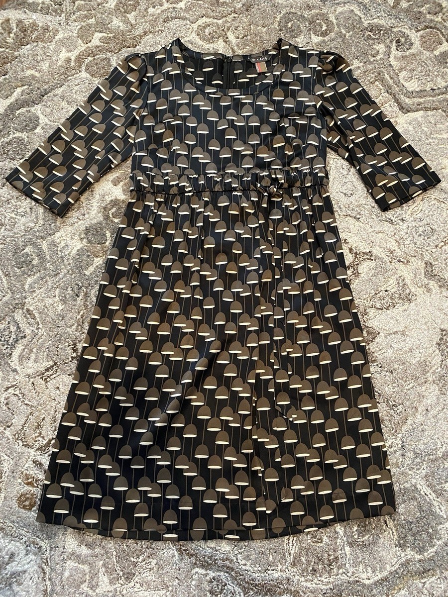 ORLA KIELY Designer Career Brown Silk Business Dress Tie Waist US Size 1 XS