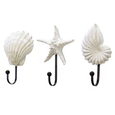 Coat Hooks, 3PCS Resin Ocean Style Seashell Wall Hooks Decorative Wall Hooks ...