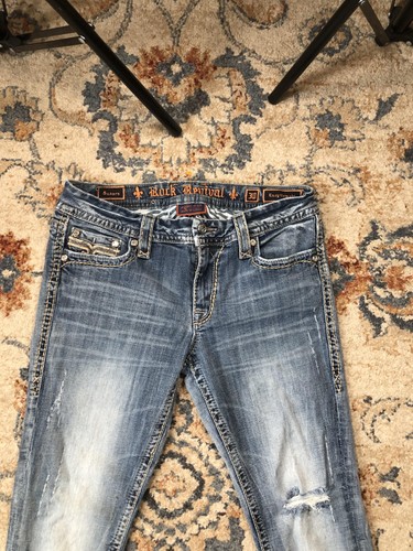 Rock Revival Jeans Women' 30 Blue Easy Straight Sukara Distressed Designer Denim - Picture 2 of 14