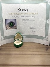 Vintage Stauer Spirit Lake Green Helenite/Diamond .925 Sterling Silver Size 6.5