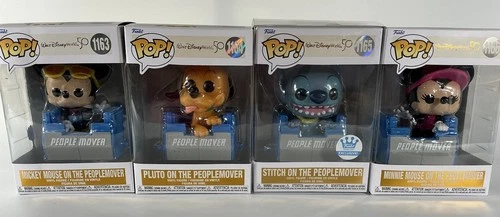 Funko POP! Set Of 4 Disney WDW 50th PeopleMover Mickey Minnie Stitch Pluto 1165