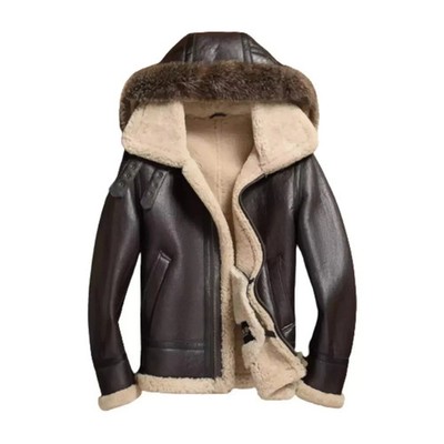 Men's MF7 Aviator Bomber RAF Pilot Flight Jacket Brown Leather B3 with Detachable 