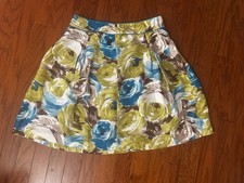 Talbots 100 Silk Floral Lined A-Line Skirt Sz 14 Artsy Painting Garden Print
