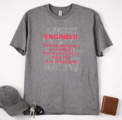 Gildan Engineer Solving Problems Mens Gray T-Shirt Size medium 100% Heavy Cotton