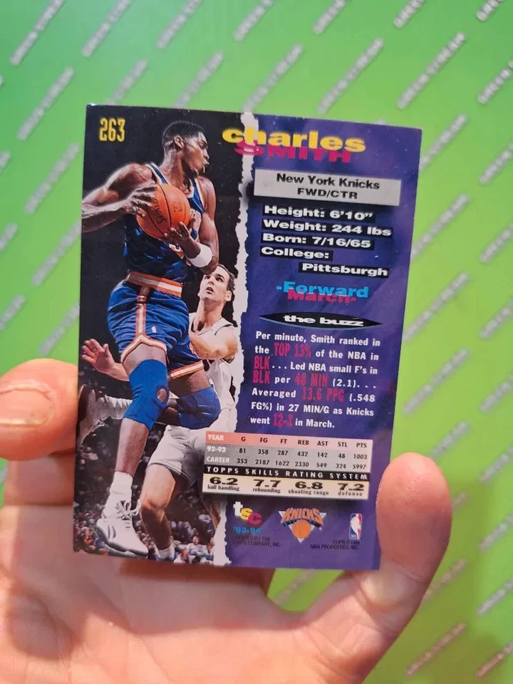 Charles Smith 1993–94 Topps Stadium Club No263 — New York Knicks 🏀 Vintag - Изображение 2 из 2