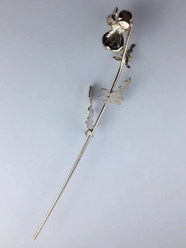 Fleur en argent 800 précieuse argenterie artisanale avec poinçon fabriqué... - Photo 4/4