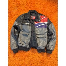 Vintage Yamaha Snowmobile Leather Jacket Mens Large Colorblock Racing Bomber