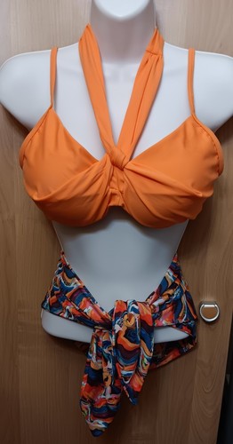 3 Pieces Junior Bikini Separates ( 32D-34C Top S/M Bottom & Hip Cover ) Orange ! - Picture 2 of 6