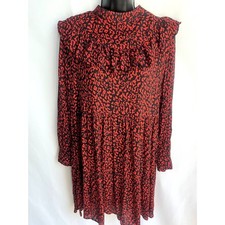 Zara Animal Print Ruffle Dress sz S Red Romantic Witchy Date Cottage Prairie