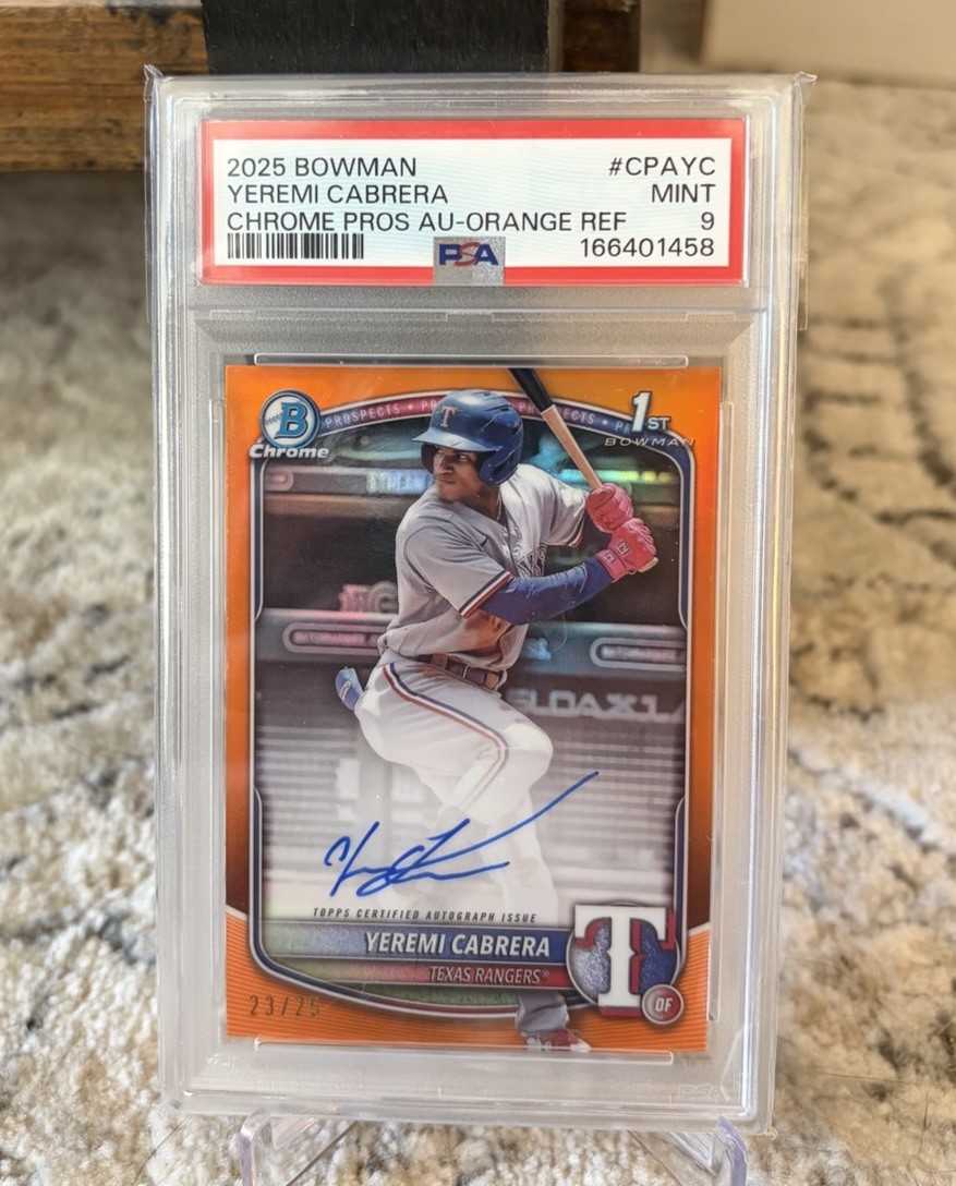 7400 Yeremi Cabrera 2025 Bowman #CPA-YC Orange Chrome 1st RC Auto /25 PSA 9