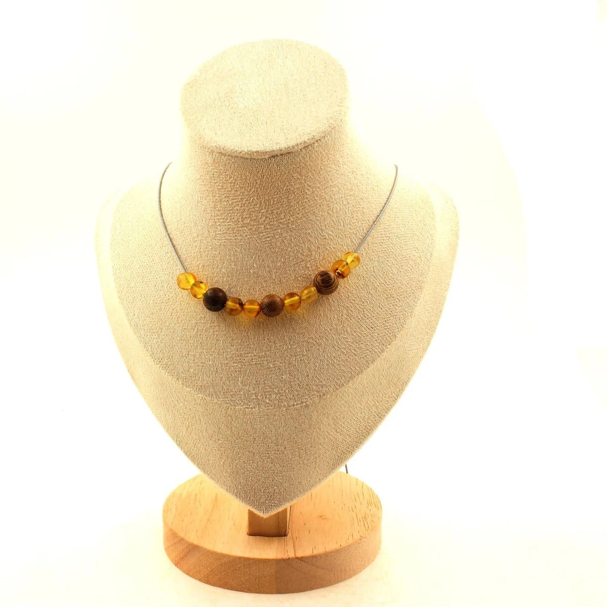 Collier Perles De Verre Ambrées Occasion, Bon état D'usage - Style Vintage