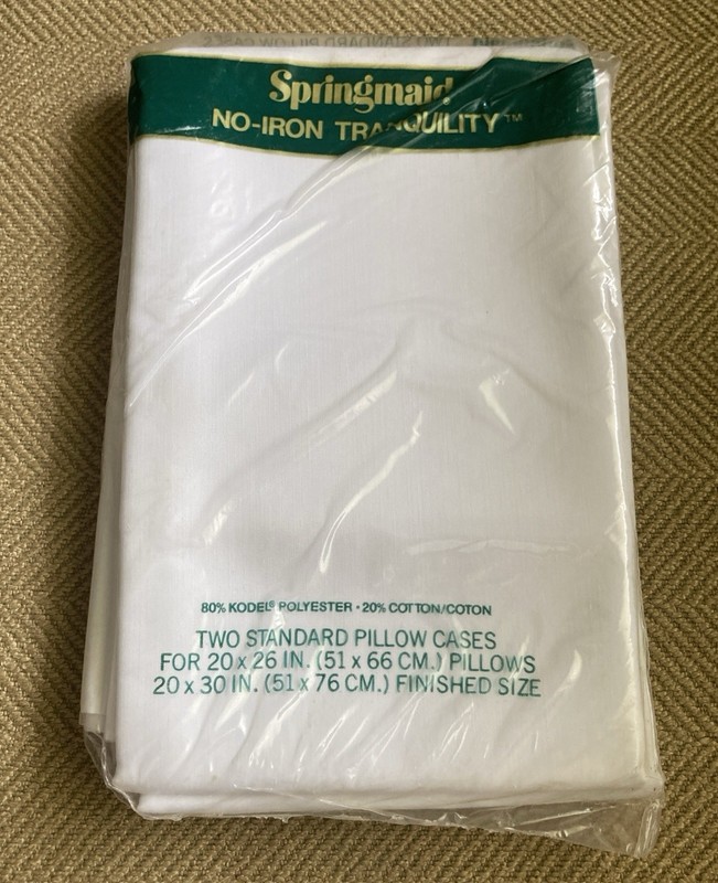 Vtg Springmaid No-Iron Tranquility 2 White Standard Pillowcases  Poly Cotton NIP
