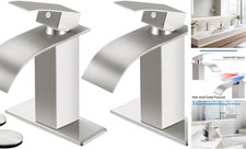 Brushed Nickel Bathroom Faucets 2, Waterfall A - Brushed Nickel Short - 2 Pack