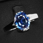 Minimalist Vivid Blue Sapphire Oval 2.60Ct 925 Sterling Silver White Gold Rings