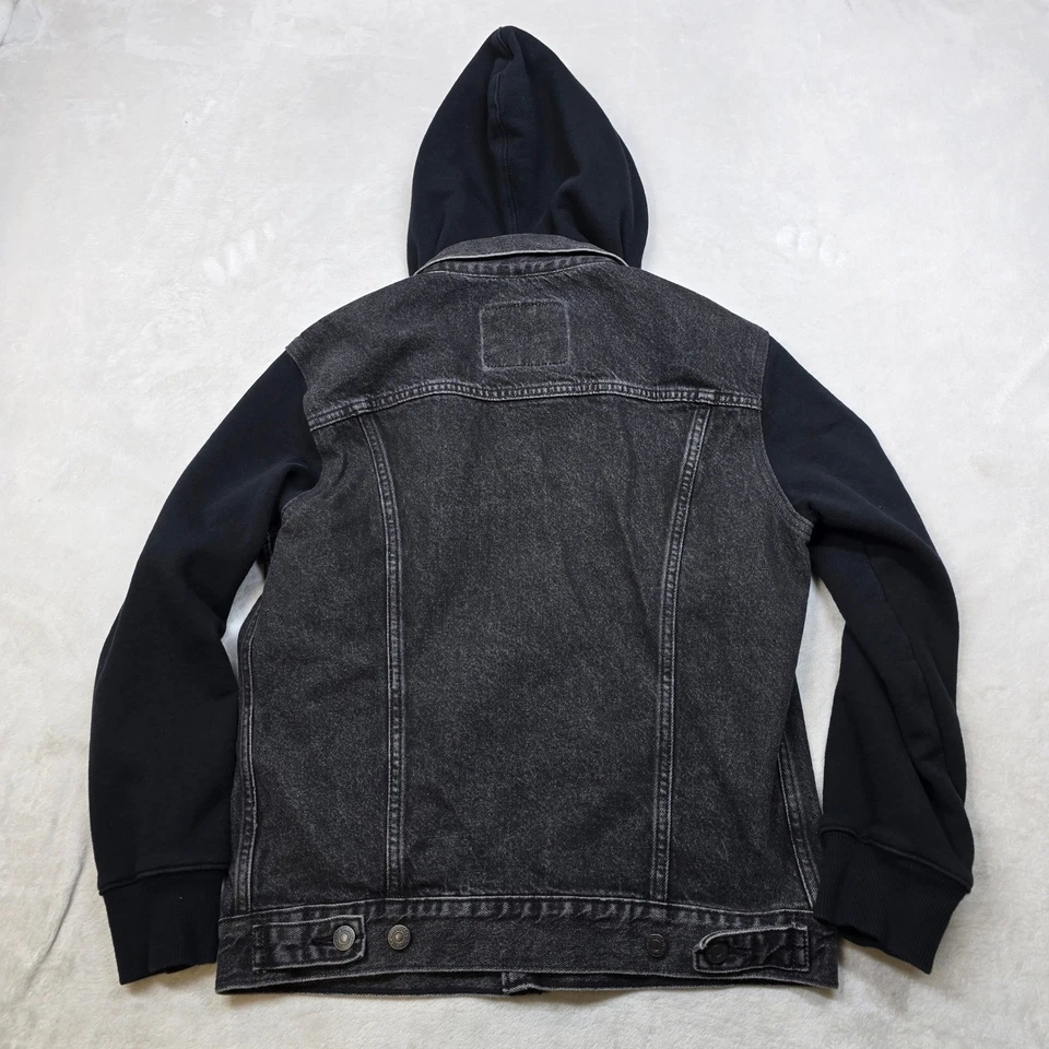 Chaqueta de Camionero Levi Strauss Denim Con Capucha Para Hombre Mediana Negra Jean Sudadera con Capucha Híbrida Foto 3 de 4
