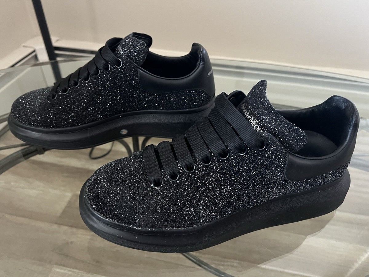 Alexander McQueen All Black Sparkle Leather Sneakers Size 40