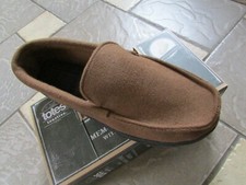 NEW TOTES TOASTIES MEMORY FOAM MOCCASIN SLIPPERS MENS L 9-10 BROWN SLIP ONS