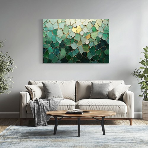 Smaragdgrün & Gold Mosaik geometrisches Gemälde Druck auf gerahmter Leinwand Wandbild - Bild 10 von 15