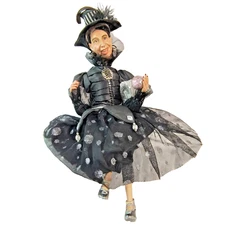 VTG Witch Shelf Sitter Black Dress Holding Crystal Ball Realistic Halloween 19"