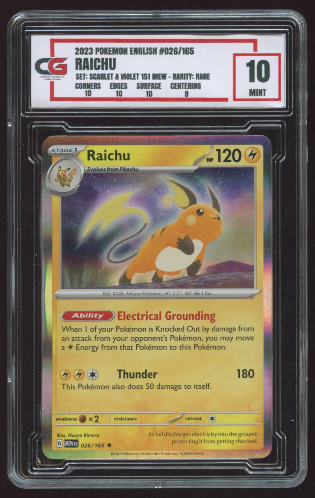 RAICHU STAGE 1 GEM MINT CG 10 2023-24 POKEMON SV 151 MEW RARE #26