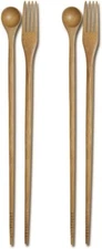2 Pack Bamboo Cooking Chopsticks w/ Spoon Fork 3-in-1 Utensil Deep Fry S-3789x2