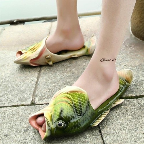 Herren Damen Fisch Pantoletten Flip Flops Freizeit Sommer Strandschuhe Sandalen - Bild 5 von 26