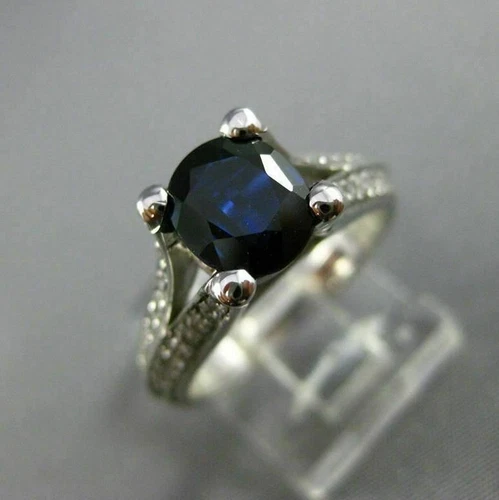 ESTATE 1.72CT DIAMOND & KASHMIR SAPPHIRE 14K WHITE GOLD ENGAGEMENT RING #19360